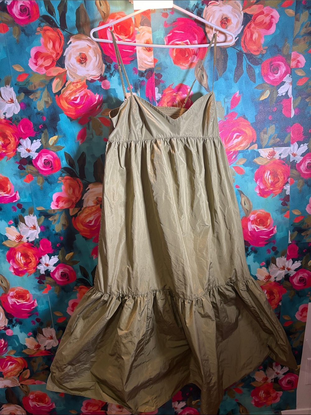 Wilfred Olive Green Tiered Spaghetti-Strap Dress
